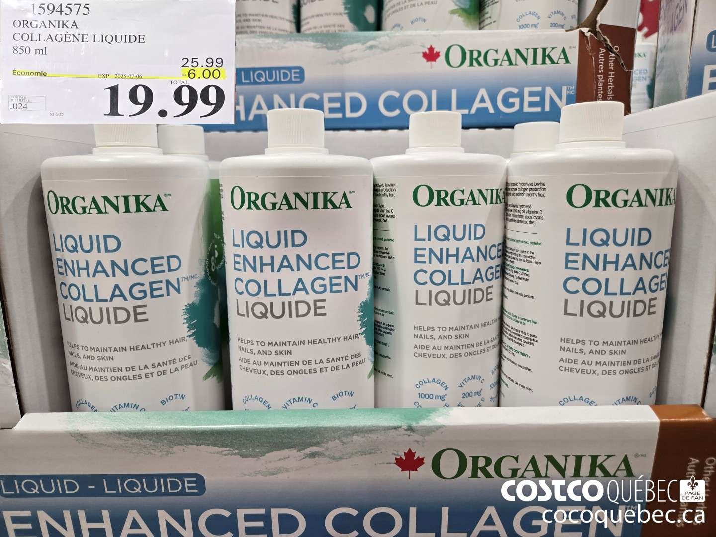 1594575 ORGANIKA COLLAGENE LIQUIDE 850 ML  ($6.00 INSTANT SAVINGS EXPIRES ON 2025-07-06) $19.99