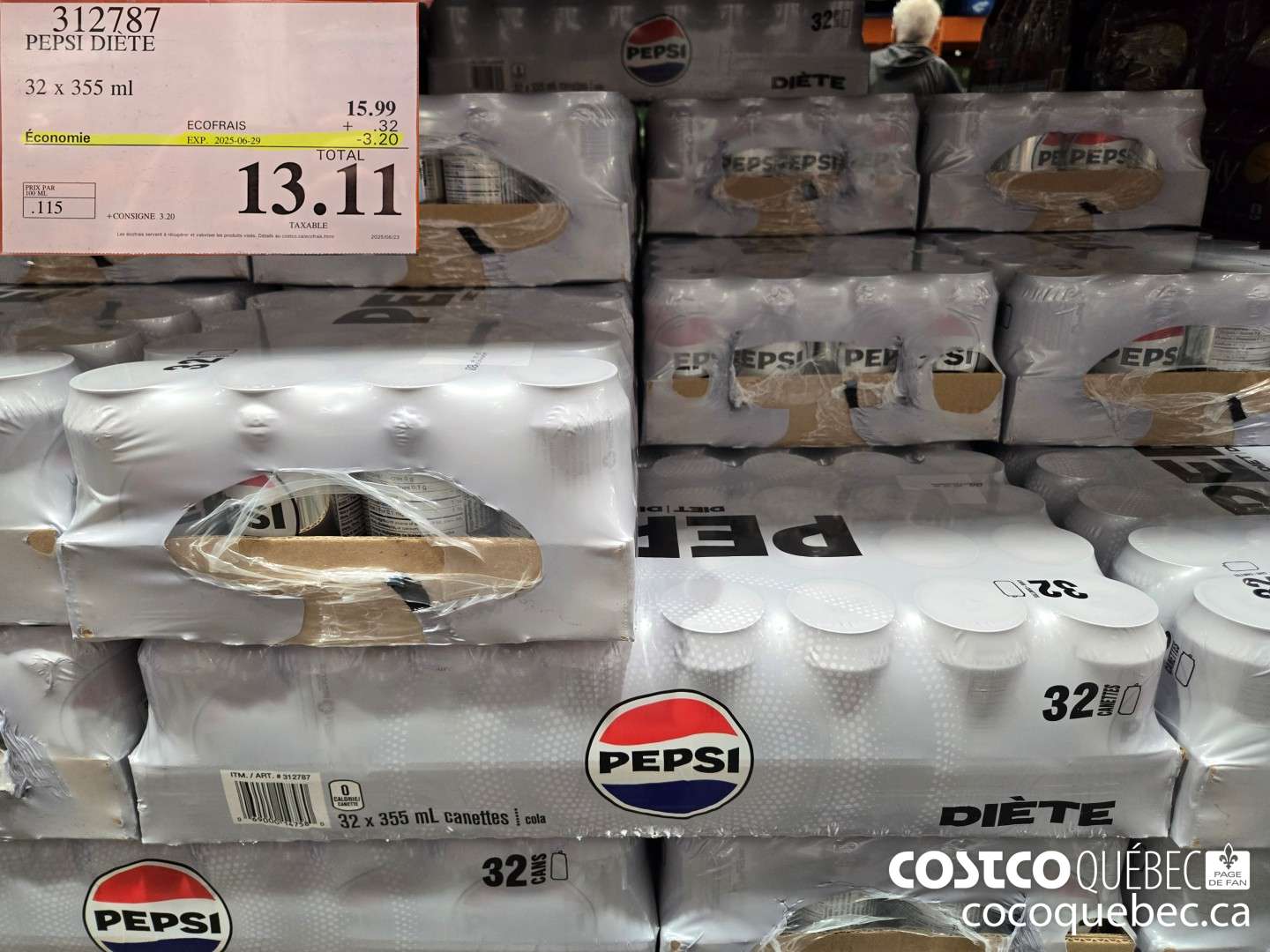 312787 PEPSI DIETE 32 x 355 ml  ($3.20 INSTANT SAVINGS EXPIRES ON 2025-06-29) $13.11