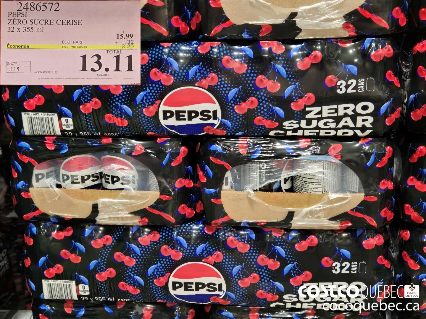 2486572 PEPSI ZERO SUCRE CERISE 52 x 395 ml  ($3.20 INSTANT SAVINGS EXPIRES ON 2025-06-29) $13.11