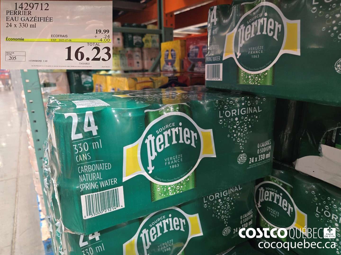 1429712 PERRIER EAU GAZEIFIEE 24 x 330 ml  ($4.00 INSTANT SAVINGS EXPIRES ON 2025-07-06) $16.23