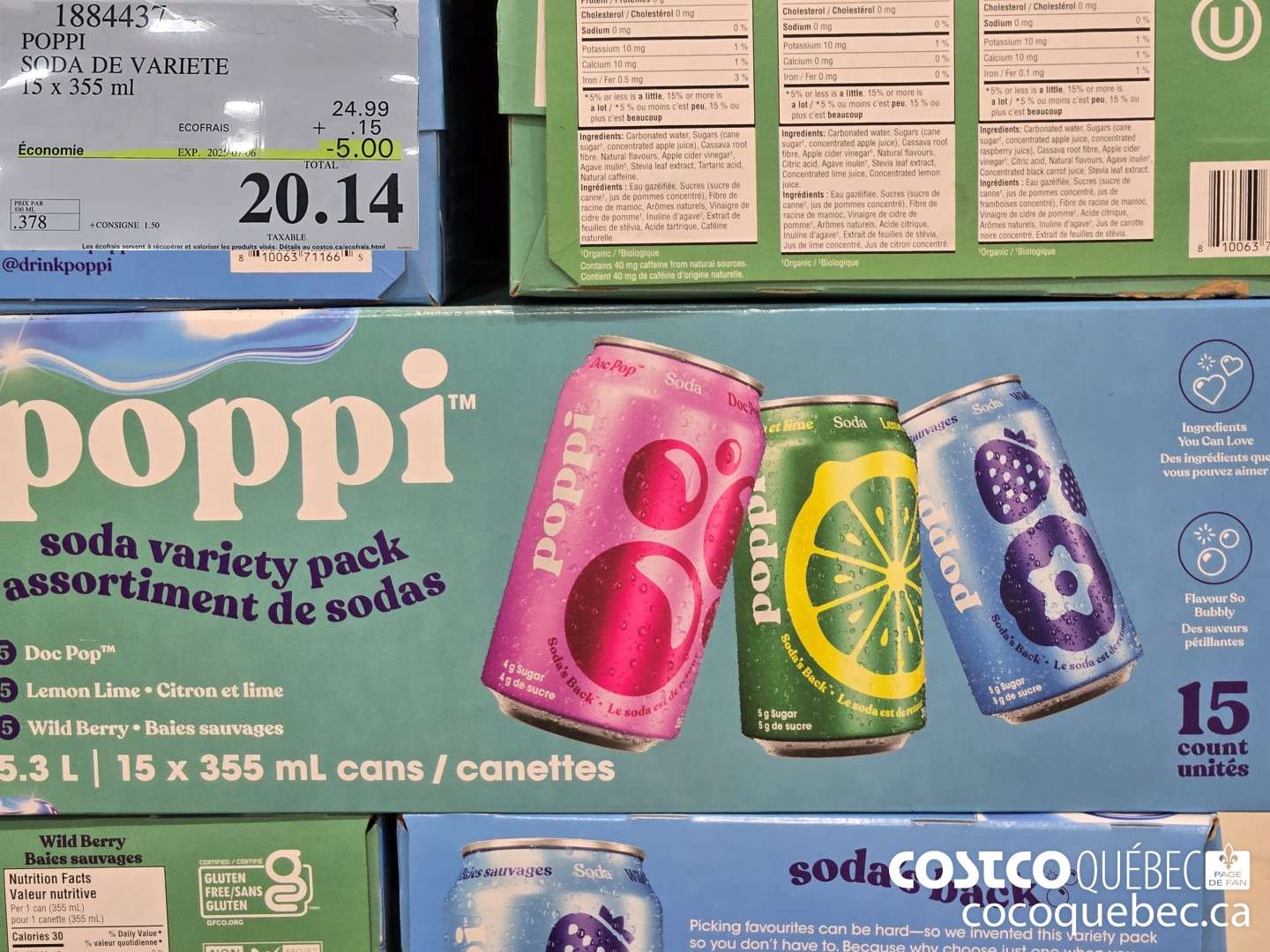 1884437 POPPI SODA DE VARIETE 15 x 355 ml  ($5.00 INSTANT SAVINGS EXPIRES ON 2025-07-06) $20.14