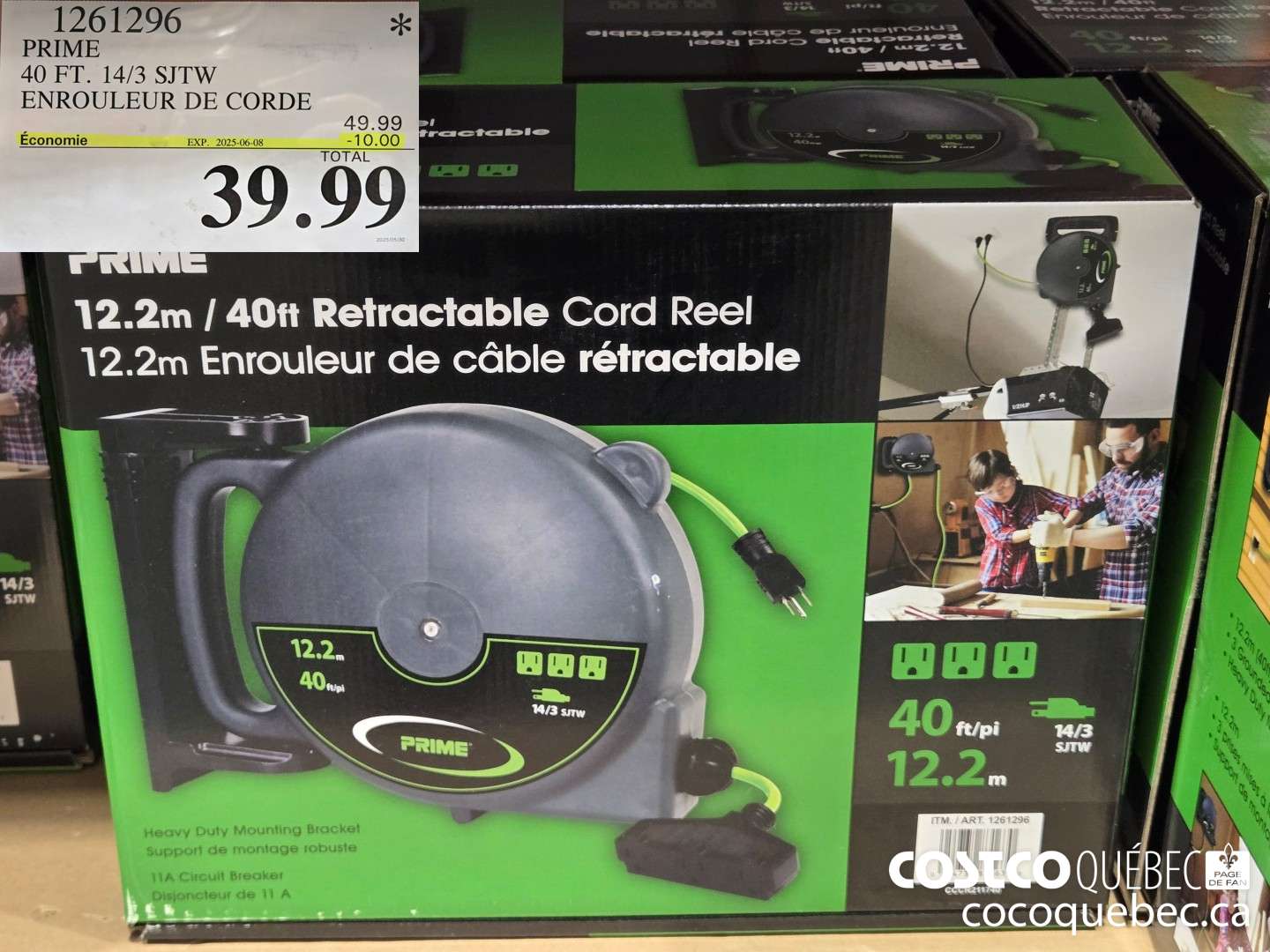 1261296 PRIME 40 FT. 14/3 SJTW ENROULEUR DE CORDE  ($10.00 INSTANT SAVINGS EXPIRES ON 2025-06-08) $39.99