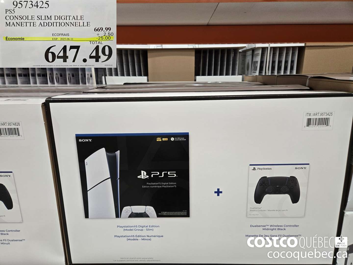 9573425 PS5 CONSOLE SLIM DIGITALE MANETTE ADDITIONNELLE  ($25.00 INSTANT SAVINGS EXPIRES ON 2025-06-11) $647.49