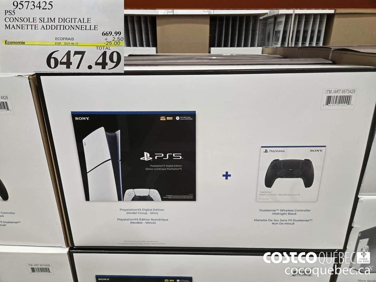 9573425 PS5 CONSOLE SLIM DIGITALE MANETTE ADDITIONNELLE  ($25.00 INSTANT SAVINGS EXPIRES ON 2025-06-11) $647.49