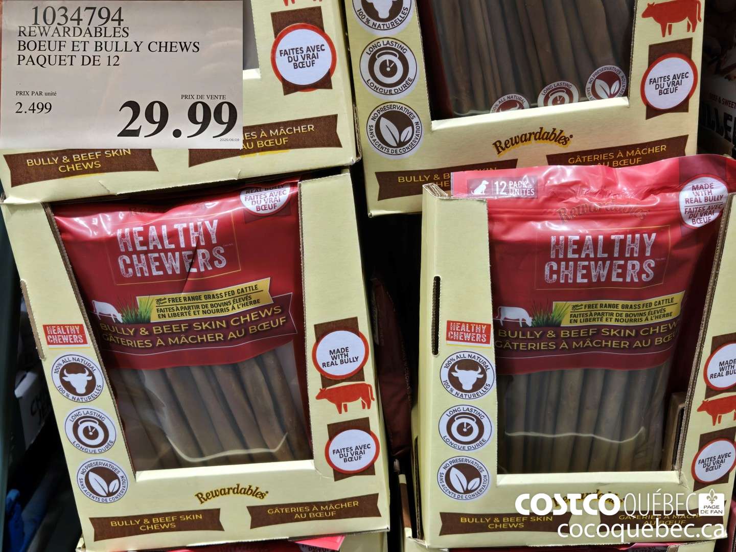 1034794 REWARDABLES BOEUF ET BULLY CHEWS PAQUET DE 12  $29.99