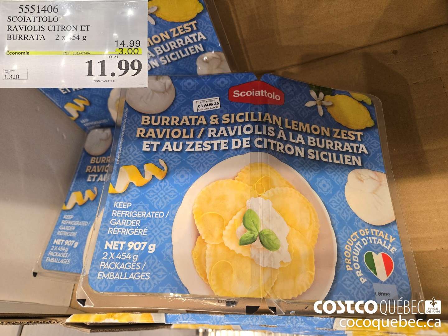 5551406 SCOIATTOLO RAVIOLIS CITRON ET BURRATA 2x 454 ($3.00 INSTANT SAVINGS EXPIRES ON 2025-07-06) $11.99