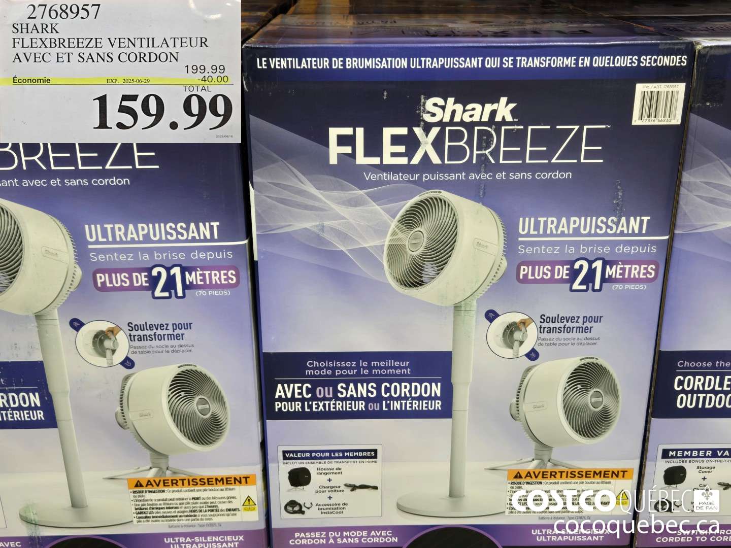2768957 SHARK FLEXBREEZE VENTILATEUR AVEC ET SANS CORDON  ($40.00 INSTANT SAVINGS EXPIRES ON 2025-06-29) $159.99