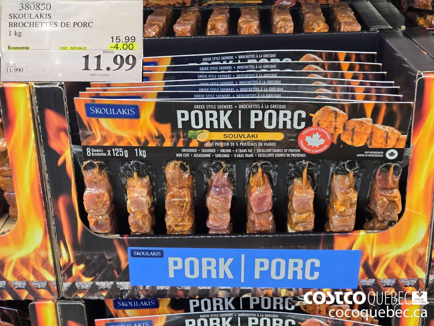 380850 SKOULAKIS BROCHETTES DE PORC I kg  ($4.00 INSTANT SAVINGS EXPIRES ON 2025-06-22) $11.99