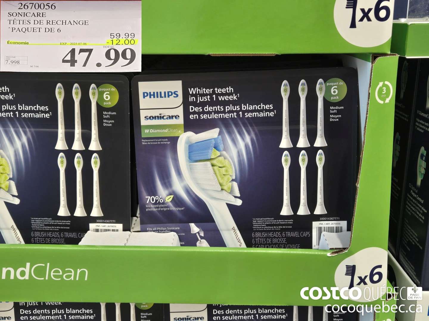 2670056 SONICARE TETES DE RECHANGE “PAQUET DE 6 024-11-24  ($12.00 INSTANT SAVINGS EXPIRES ON 2025-07-06) $47.99