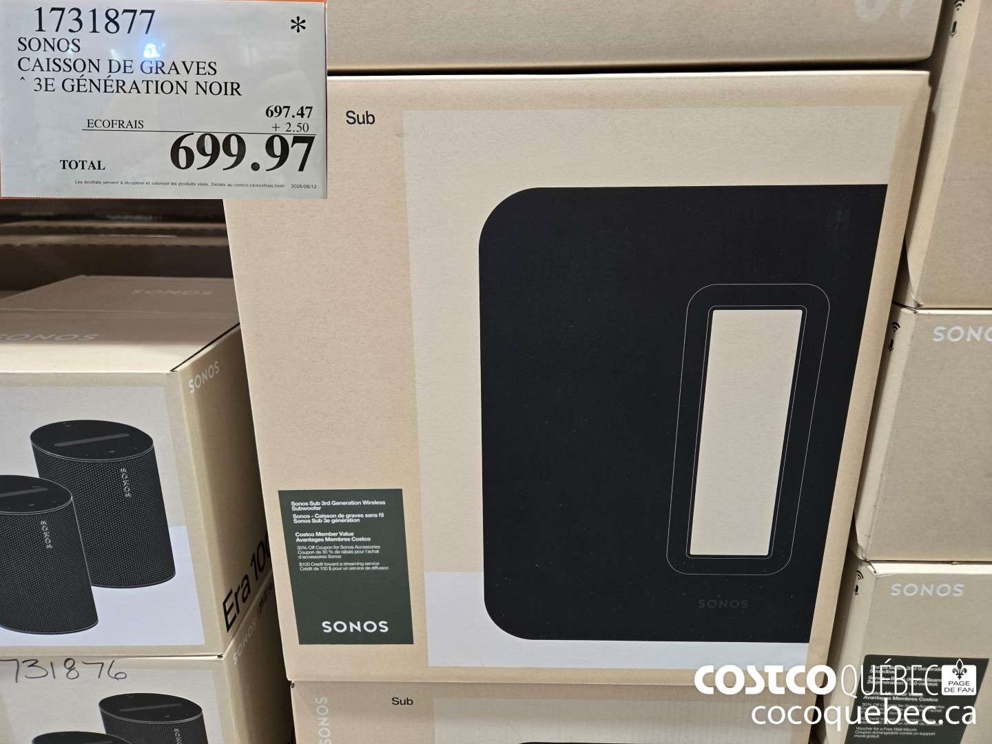 1731877 SONOS CAISSON DE GRAVES 3E GENERATION NOIR  $699.97