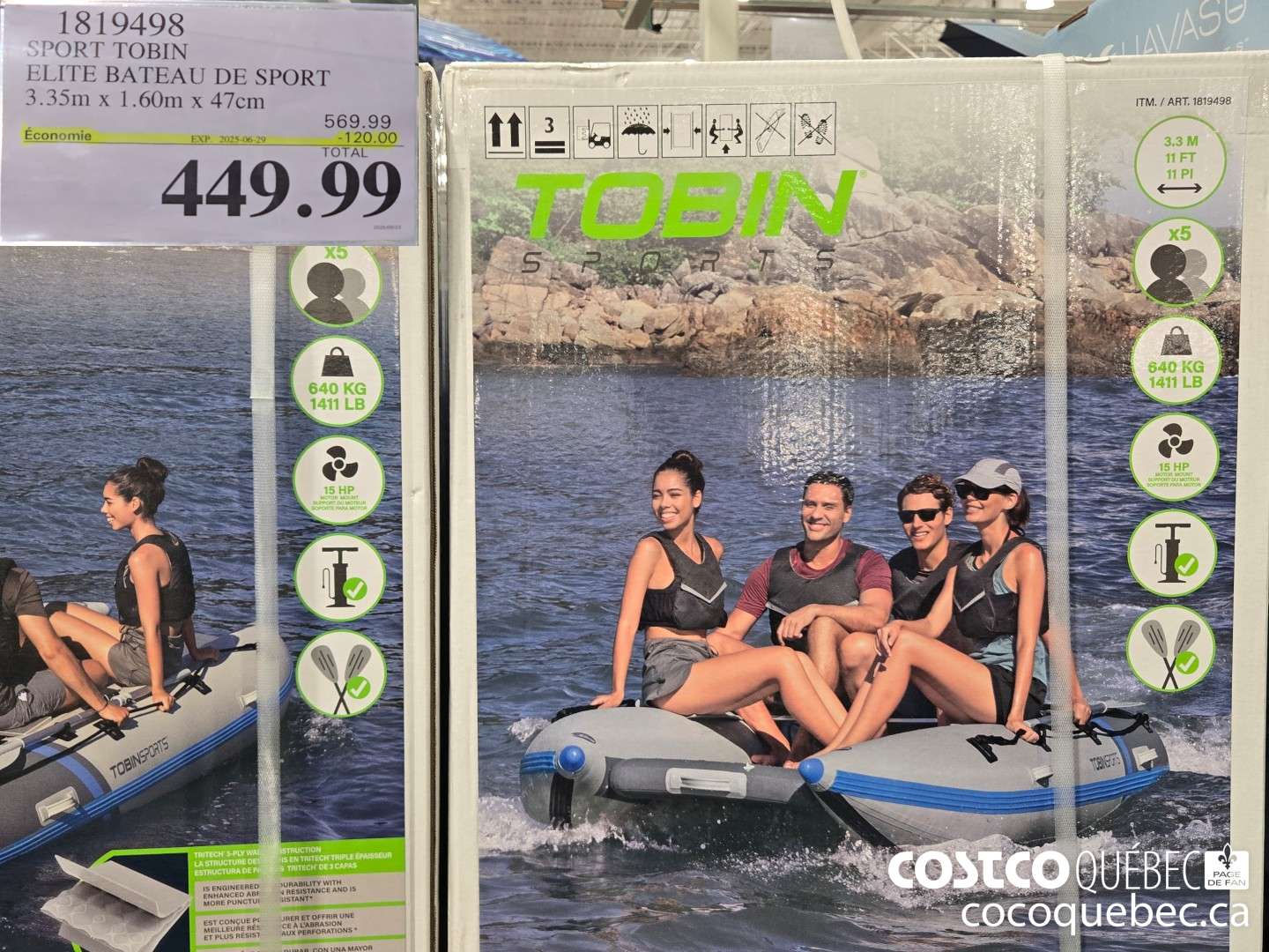 1819498 SPORT TOBIN ELITE BATEAU DE SPORT 3. 35m x I. 60m x 47cm  ($120.00 INSTANT SAVINGS EXPIRES ON 2025-06-29) $649.99