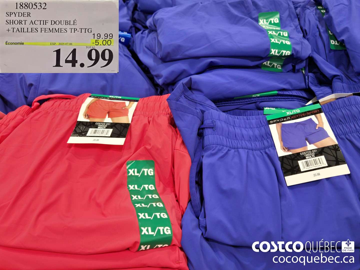 1880532 SPYDER SHORT ACTIF DOUBLE + TAILLES FEMMES TP-TTG  ($5.00 INSTANT SAVINGS EXPIRES ON 2025-07-06) $14.99