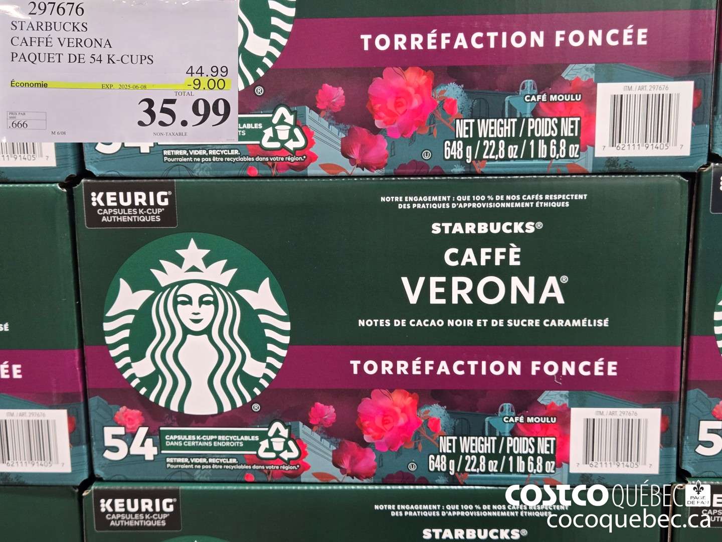 297676 STARBUCKS CAFFE VERONA PAQUET DE 54 K-CUPS  ($9.00 INSTANT SAVINGS EXPIRES ON 2025-06-08) $35.99