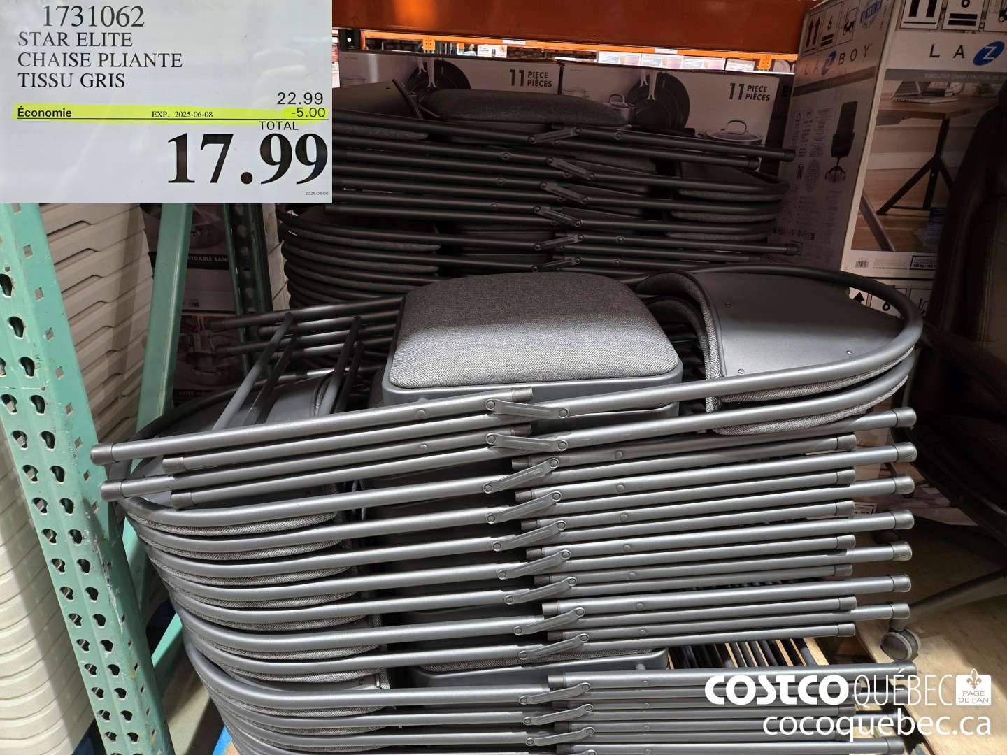 1731062 STAR ELITE CHAISE PLIANTE TISSU GRIS  ($5.00 INSTANT SAVINGS EXPIRES ON 2025-06-08) $17.99