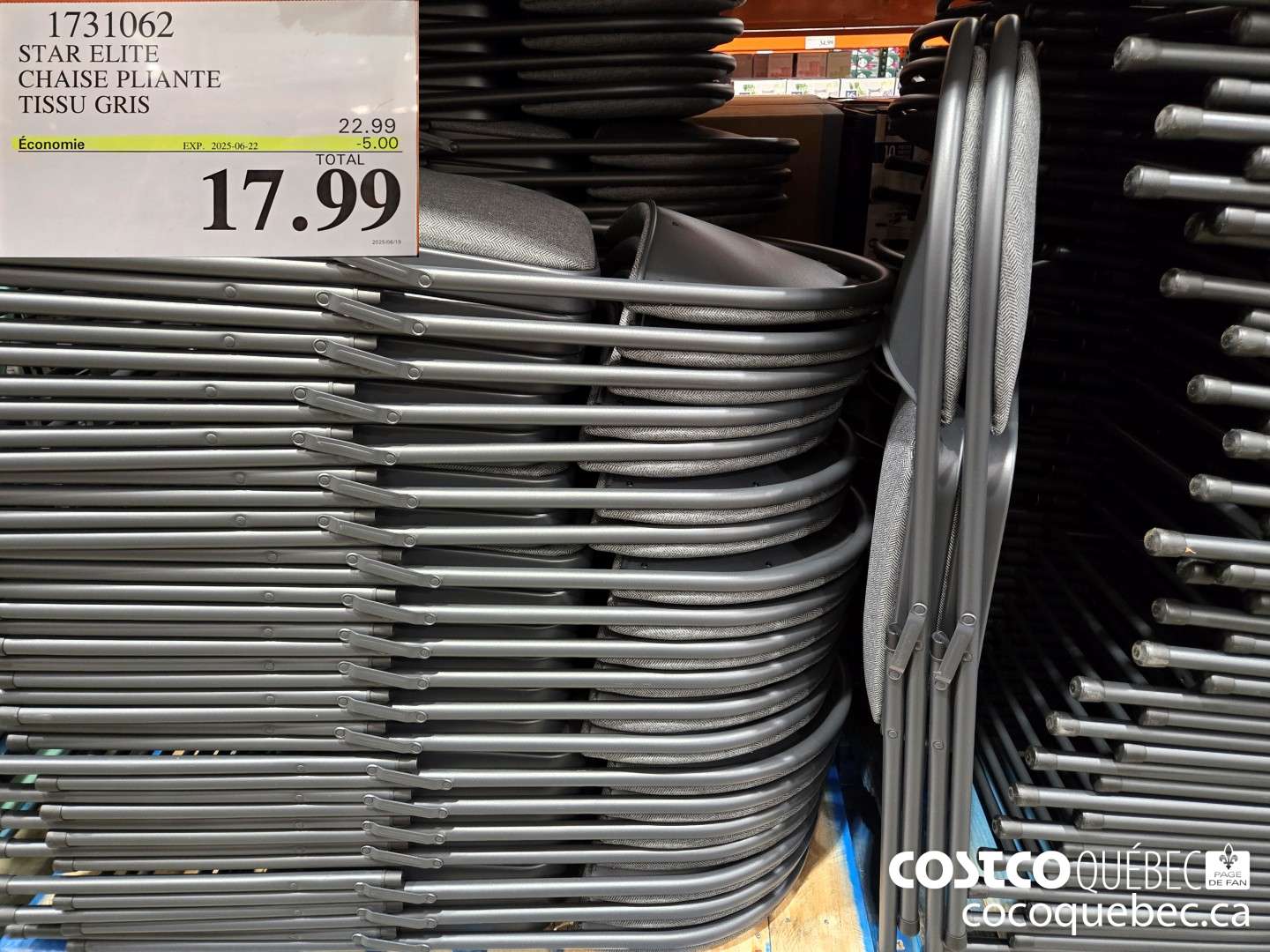 1731062 STAR ELITE CHAISE PLIANTE TISSU GRIS  ($5.00 INSTANT SAVINGS EXPIRES ON 2025-06-22) $17.99