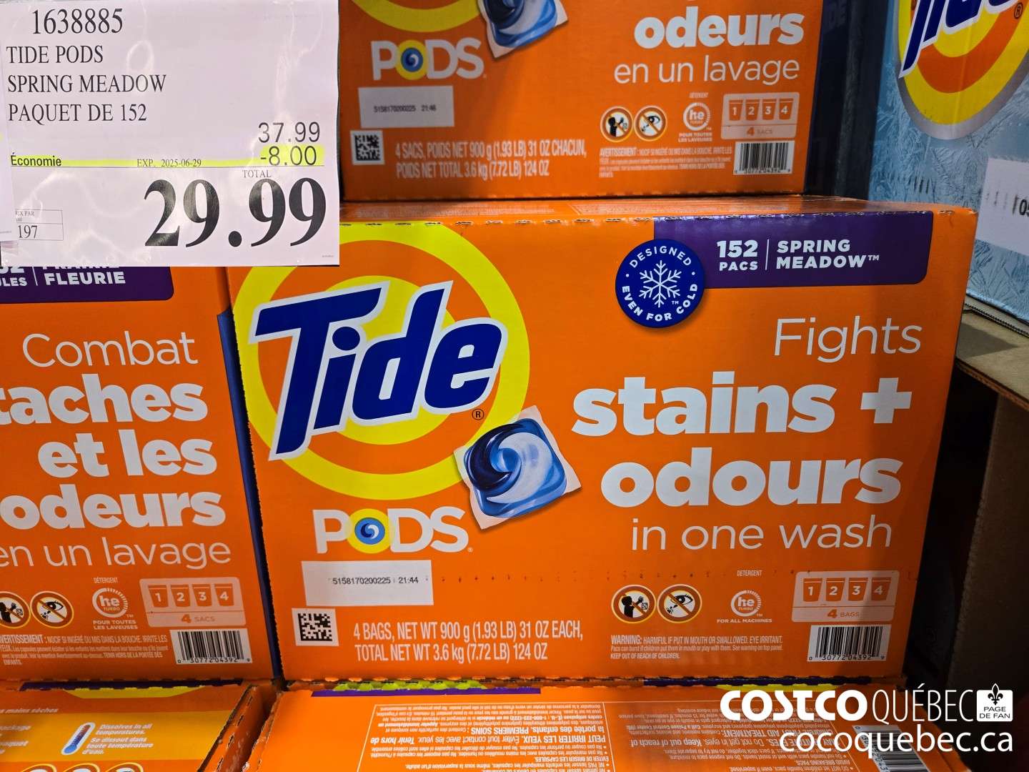 1638885 TIDE PODS SPRING MEADOW PAQUET DE 152  ($8.00 INSTANT SAVINGS EXPIRES ON 2025-06-29) $29.99