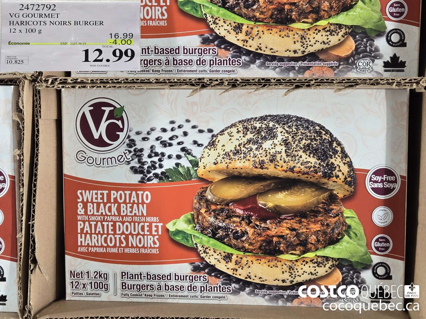 2472792 VG GOURMET HARICOTS NOIRS BURGER 12 x 100 g  ($4.00 INSTANT SAVINGS EXPIRES ON 2025-06-15) $16.99