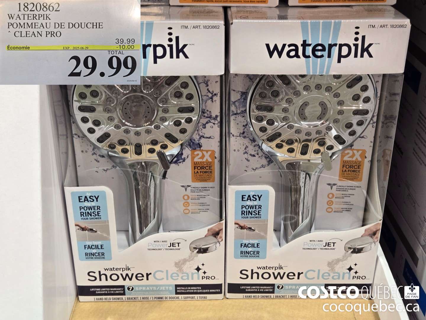 1820862 WATERPIK POMMEAU DE DOUCHE ’ CLEAN PRO  ($10.00 INSTANT SAVINGS EXPIRES ON 2025-06-29) $29.99