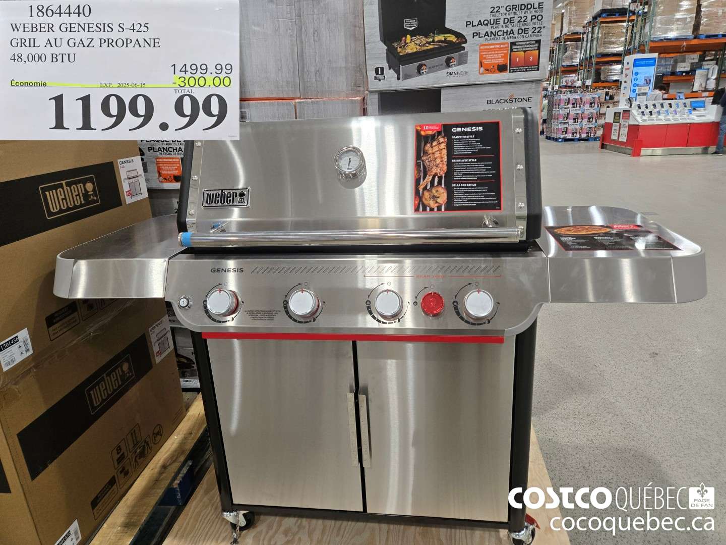 1864440 WEBER GENESIS S-425 GRIL AU GAZ PROPANE  ($300.00 INSTANT SAVINGS EXPIRES ON 2025-06-15) $1199.99