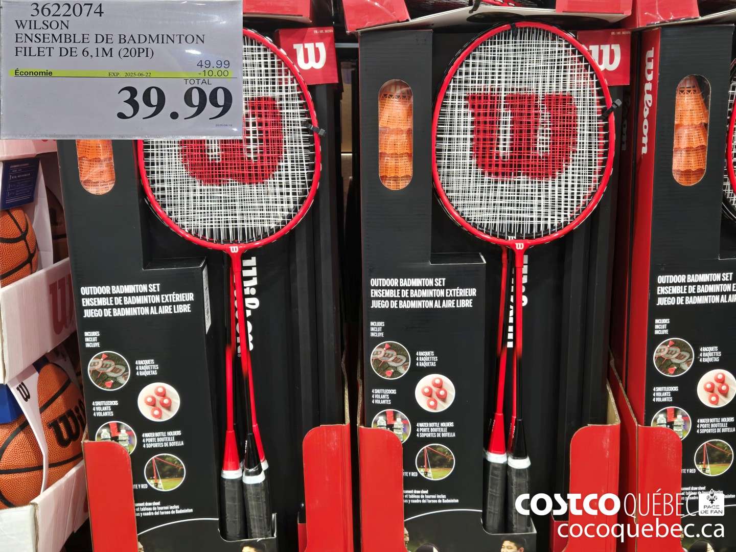 3622074 WILSON ENSEMBLE DE BADMINTON FILET DE 6, 1M (20PI) $39.99