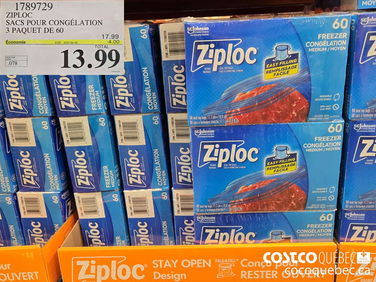 1789729 ZIPLOC SACS POUR CONGELATION ($4.00 INSTANT SAVINGS EXPIRES ON 2025-06-08) $13.99
