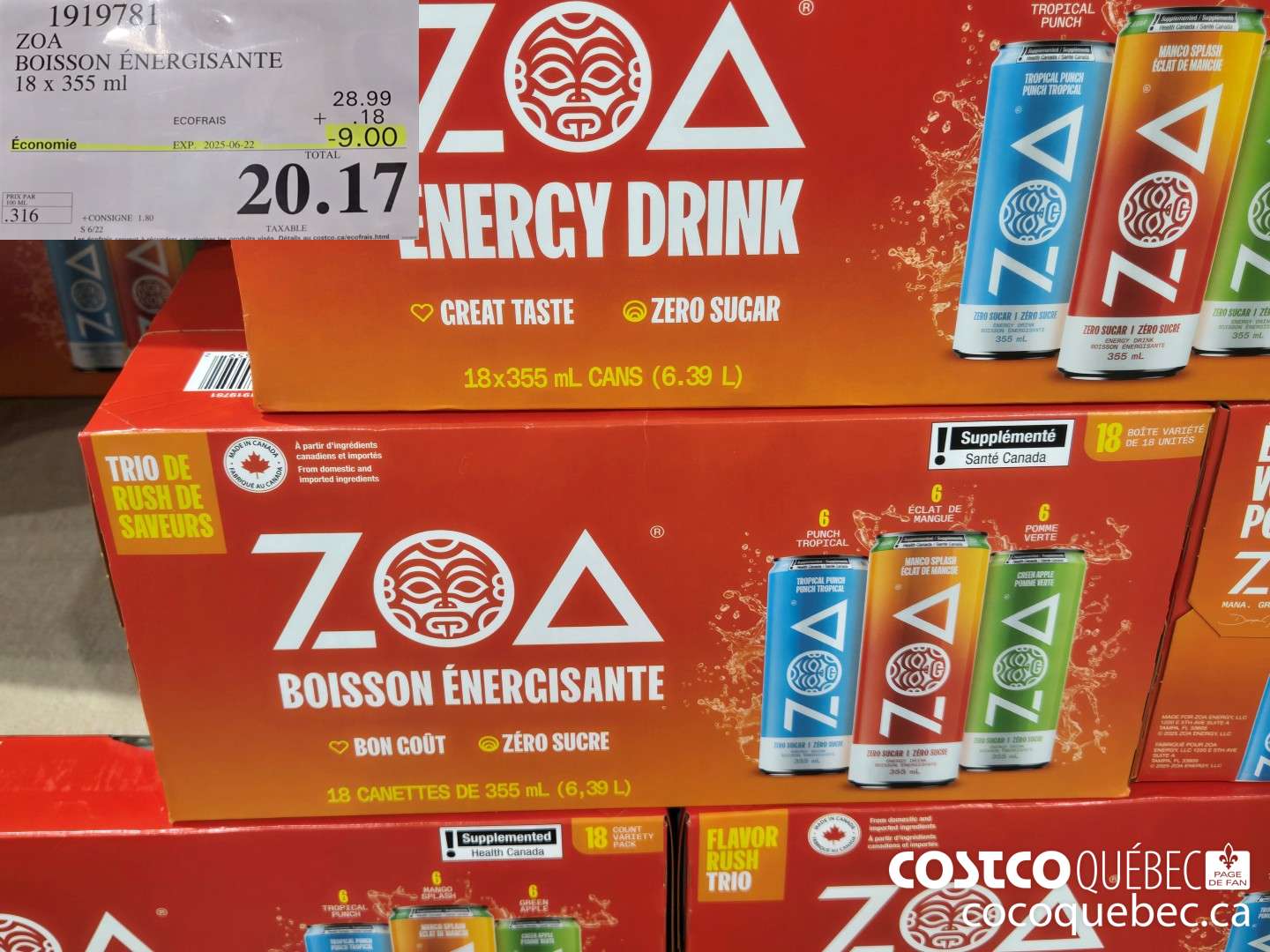 1919781 ZOA : BOISSON ENERGISANTE 18X355  ($9.00 INSTANT SAVINGS EXPIRES ON 2025-06-22) $20.17
