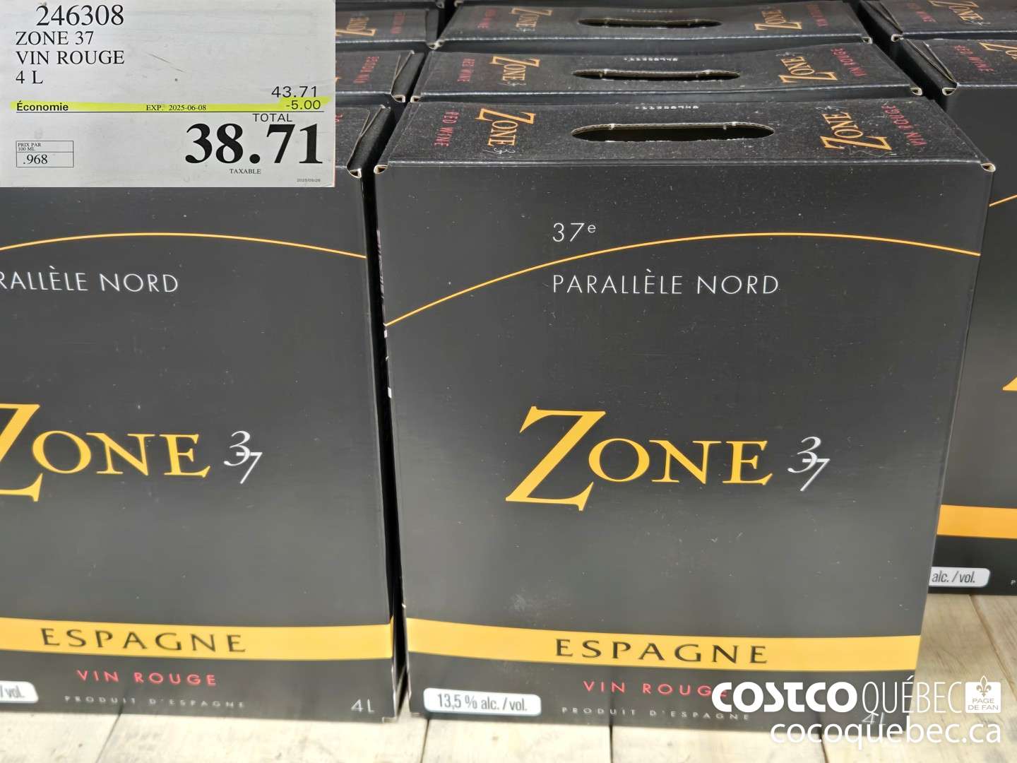 246308 ZONE 37 VIN ROUGE 4L  ($5.00 INSTANT SAVINGS EXPIRES ON 2025-06-08) $38.71