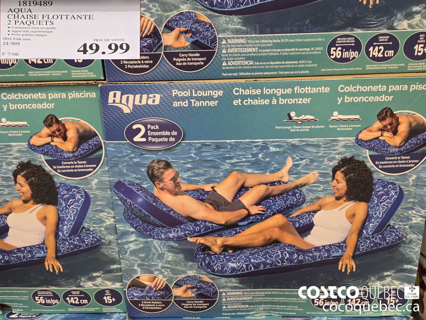 1819489 AQUA CHAISE FLOTTANTE 2 PAQUETS  $49.99