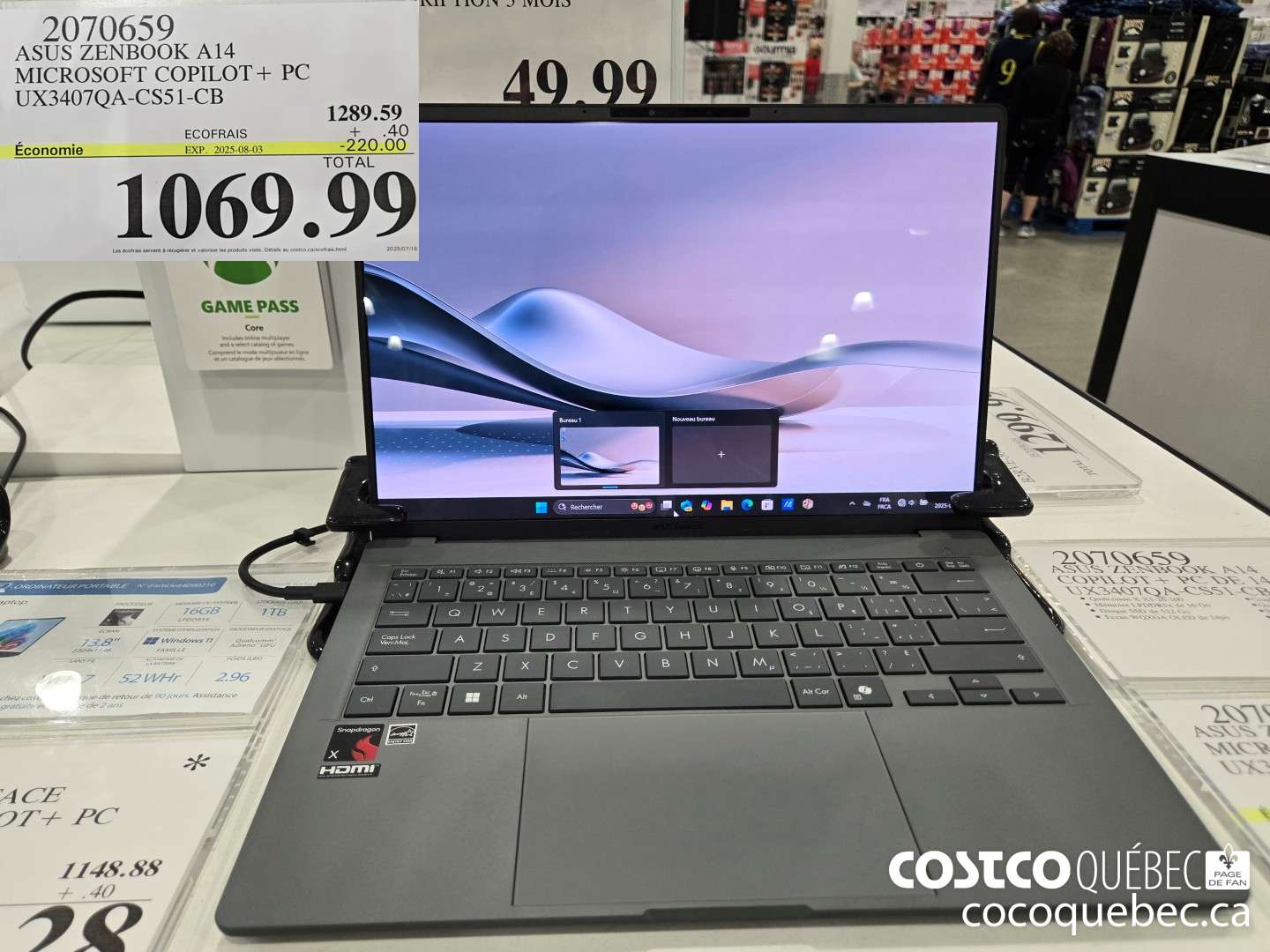 2070659 ASUS ZENBOOK A14 MICROSOFT COPILOT+ PC UX3407QA-CS5 1-CB  ($220.00 INSTANT SAVINGS EXPIRES ON 2025-08-03) $1069.99