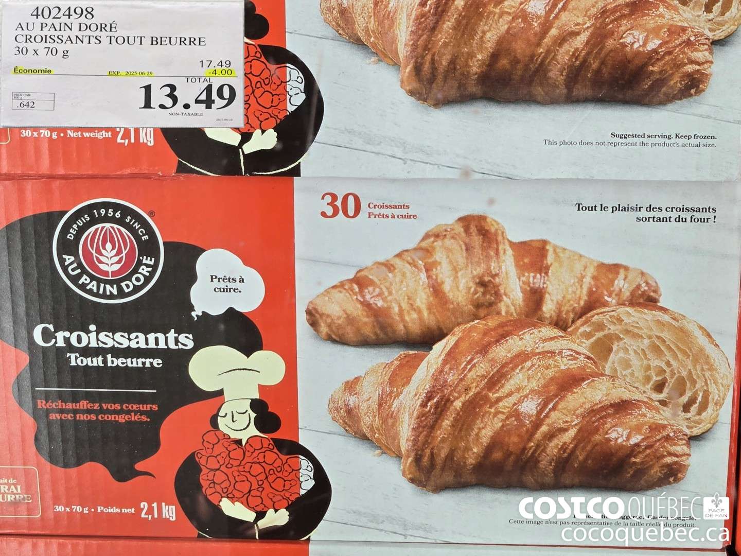402498 AU PAIN DORE CROISSANTS TOUT BEURRE 30 x 70g ($4.50 INSTANT SAVINGS EXPIRES ON 2025-06-29) $13.49