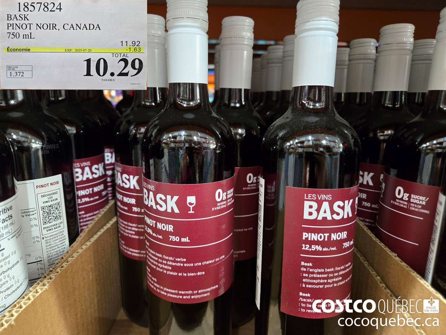 1857824 BASK PINOT NOIR, CANADA 750 mL  ($1.63 INSTANT SAVINGS EXPIRES ON 2025-07-20) $10.29