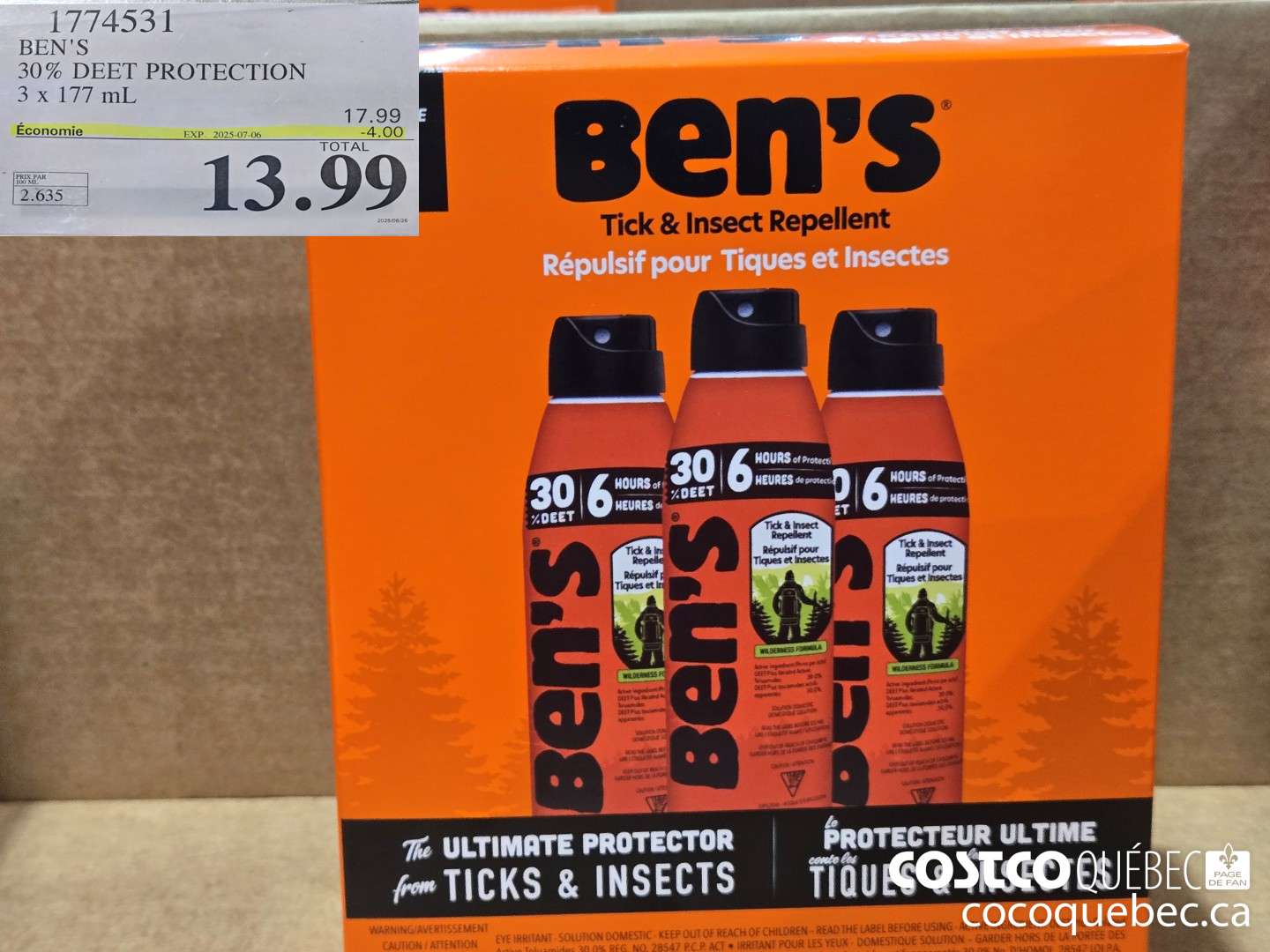 1774531 BEN'S 30% DEET PROTECTION ($4.00 INSTANT SAVINGS EXPIRES ON 2025-07-06) $13.99