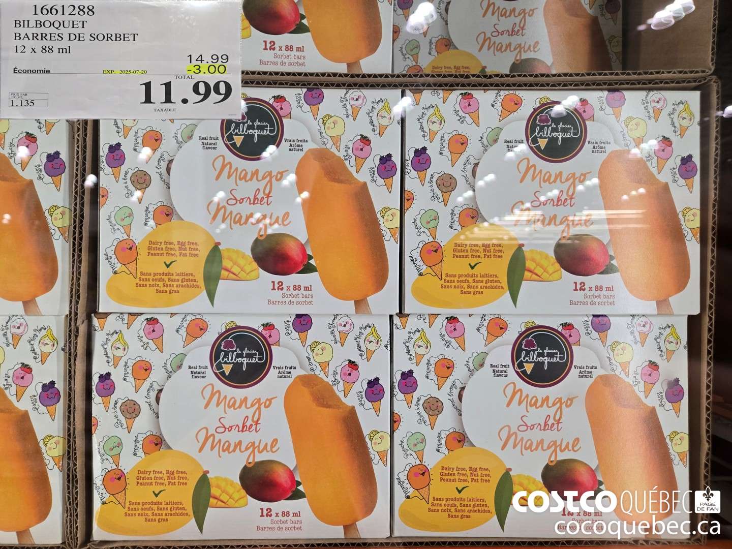 1661288 BILBOQUET BARRES DE SORBET 12 x 88 ml ($3.00 INSTANT SAVINGS EXPIRES ON 2025-07-20) $11.99