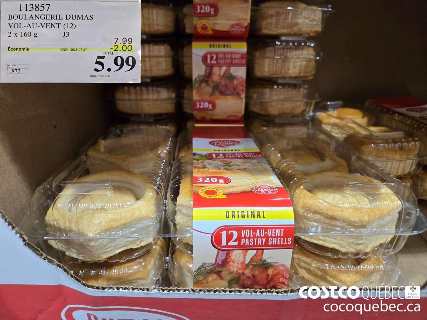 113857 BOULANGERIE DUMAS VOL-AU-VENT (12) 2x 160g  ($2.00 INSTANT SAVINGS EXPIRES ON 2025-07-27) $5.99