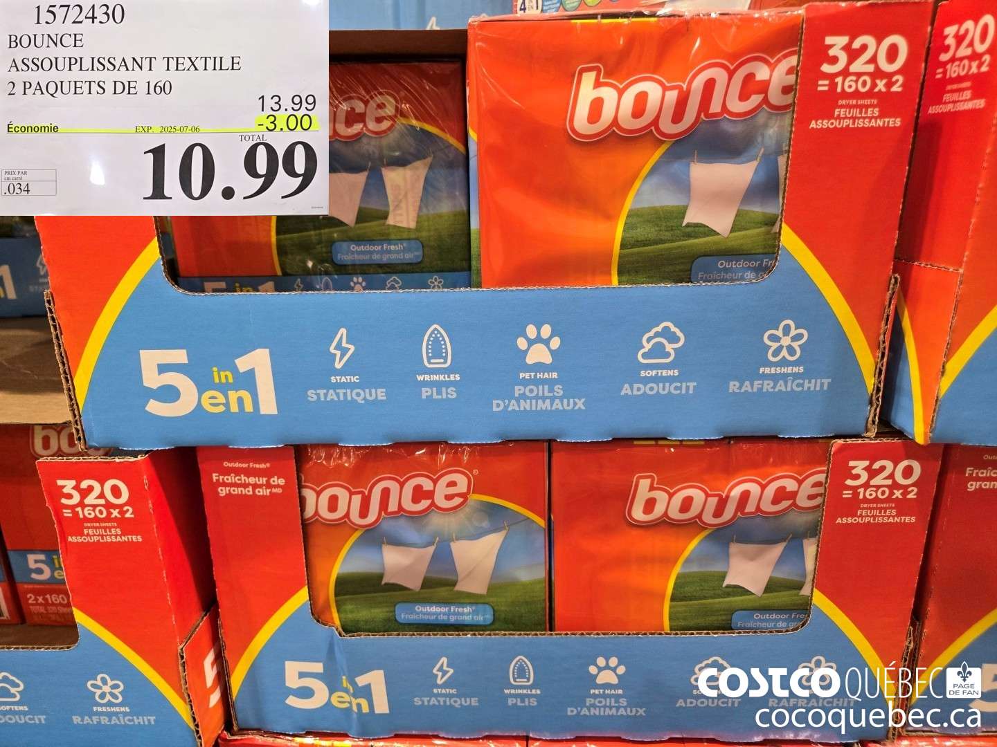 1572430 BOUNCE Roma TEXTILE 2 PAQUET DE 160 ($3.00 INSTANT SAVINGS EXPIRES ON 2025-07-06) $10.99