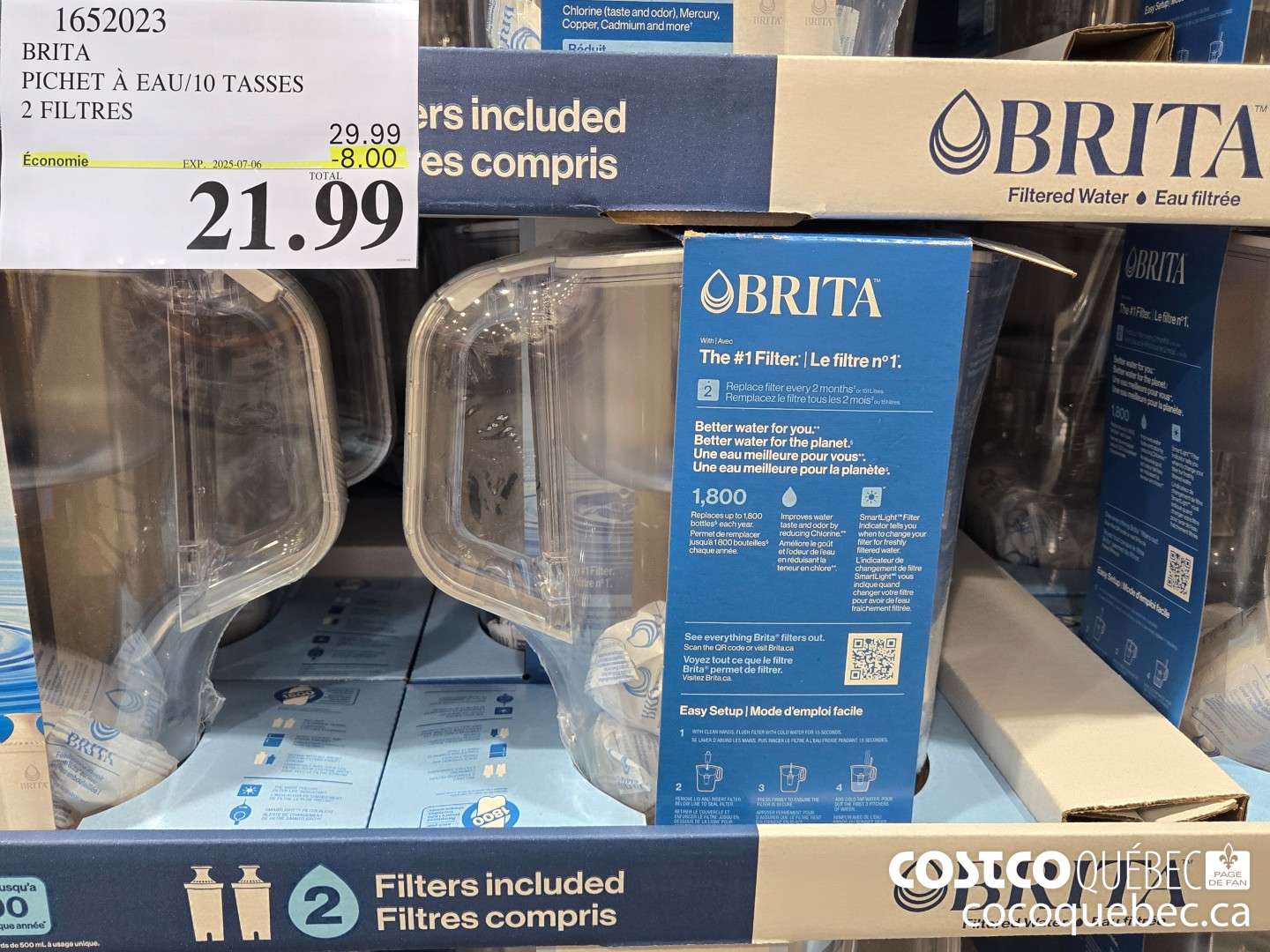 1652023 BRITA PICHET A EAU/10 TASSES 2 FILTRES  ($8.00 INSTANT SAVINGS EXPIRES ON 2025-07-06) $21.99
