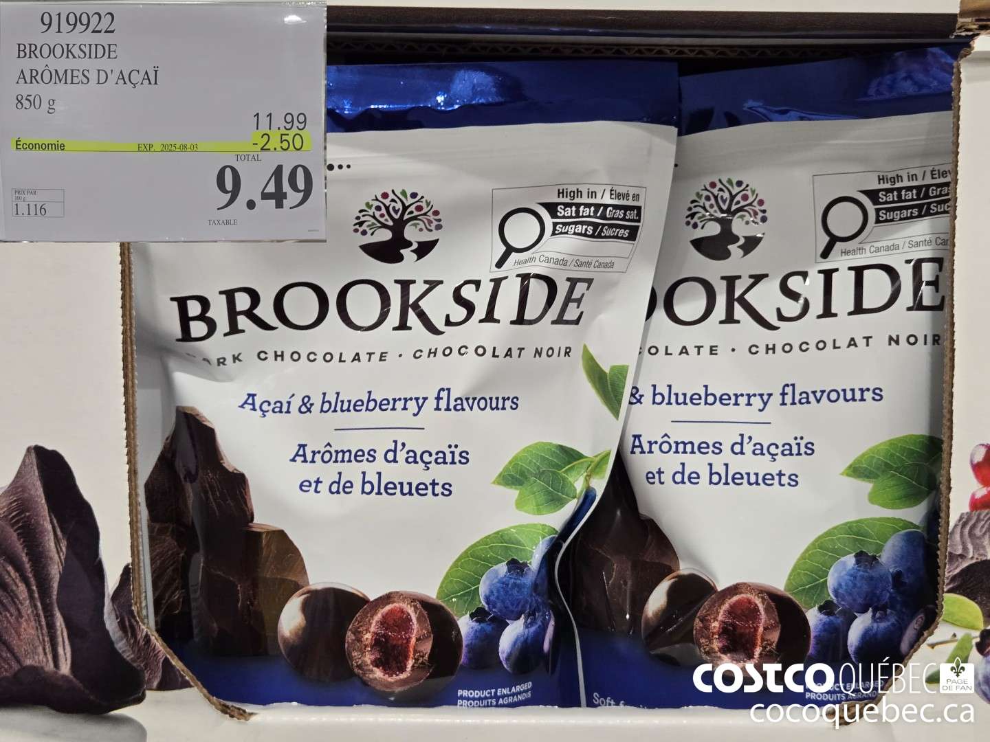 919922 BROOKSIDE 850 g ($2.50 INSTANT SAVINGS EXPIRES ON 2025-08-03) $9.49
