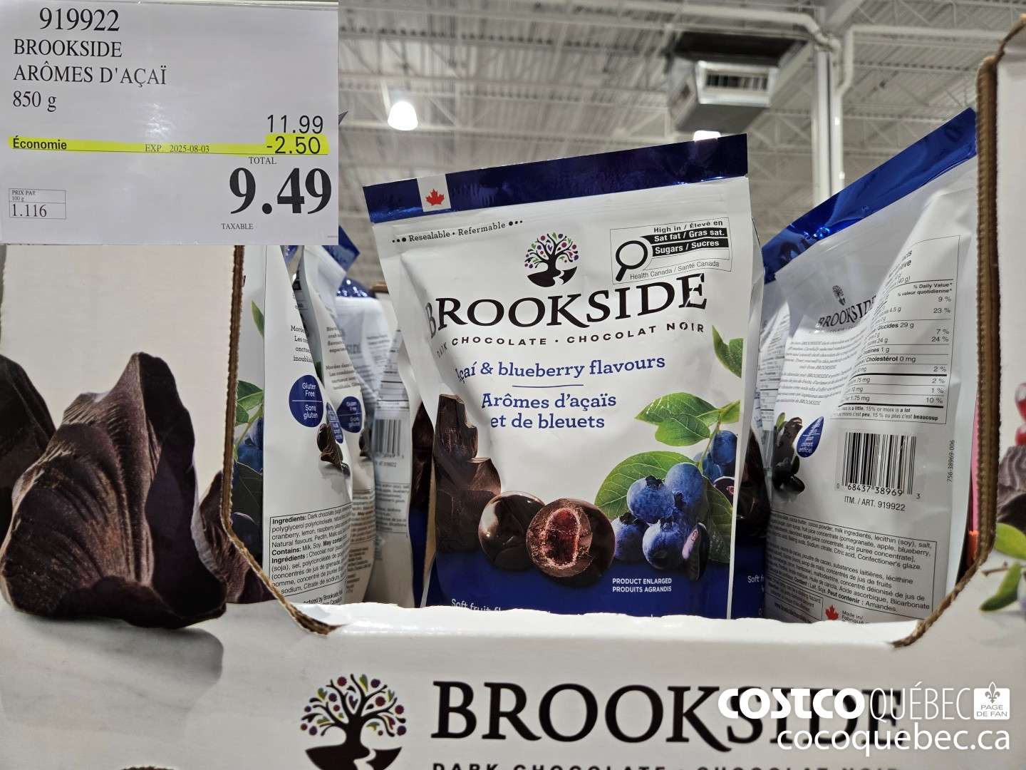 919922 BROOKSIDE 850 g ($2.50 INSTANT SAVINGS EXPIRES ON 2025-08-03) $9.49