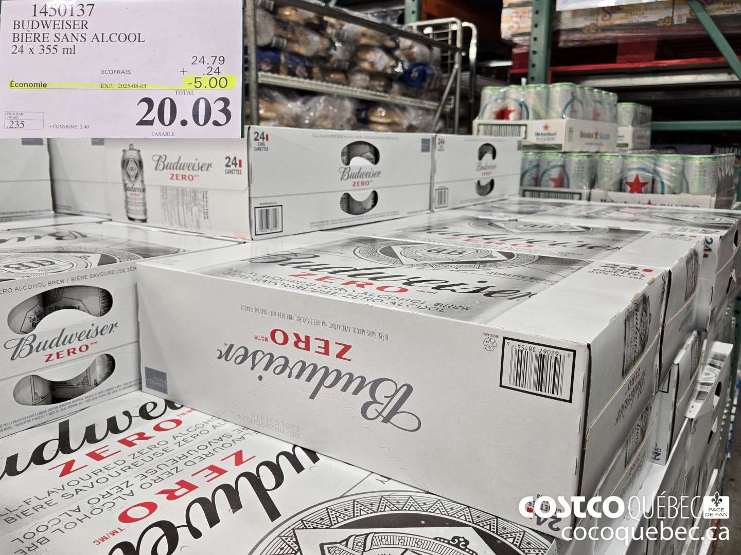 1450137 BUDWEISER ZERO CANETTES 24 x 355 mL ($5.00 INSTANT SAVINGS EXPIRES ON 2025-08-03) $20.03