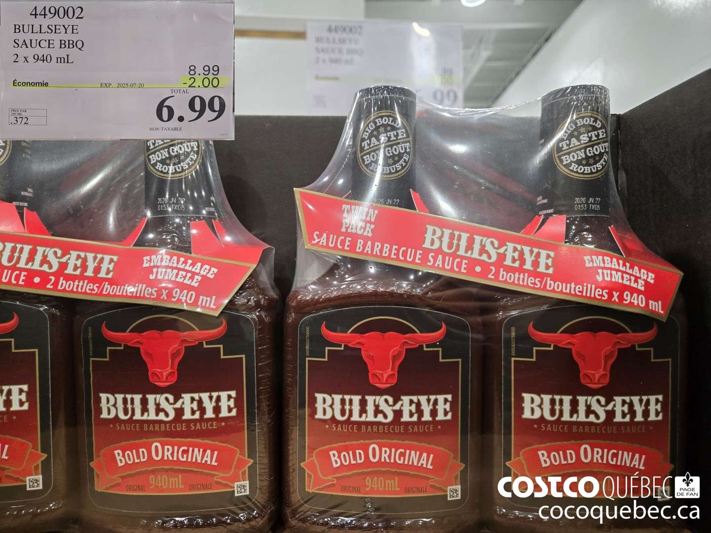 449002 BULLSEYE SAUCE BBO 2 x 940 mL  ($2.00 INSTANT SAVINGS EXPIRES ON 2025-07-20) $6.99