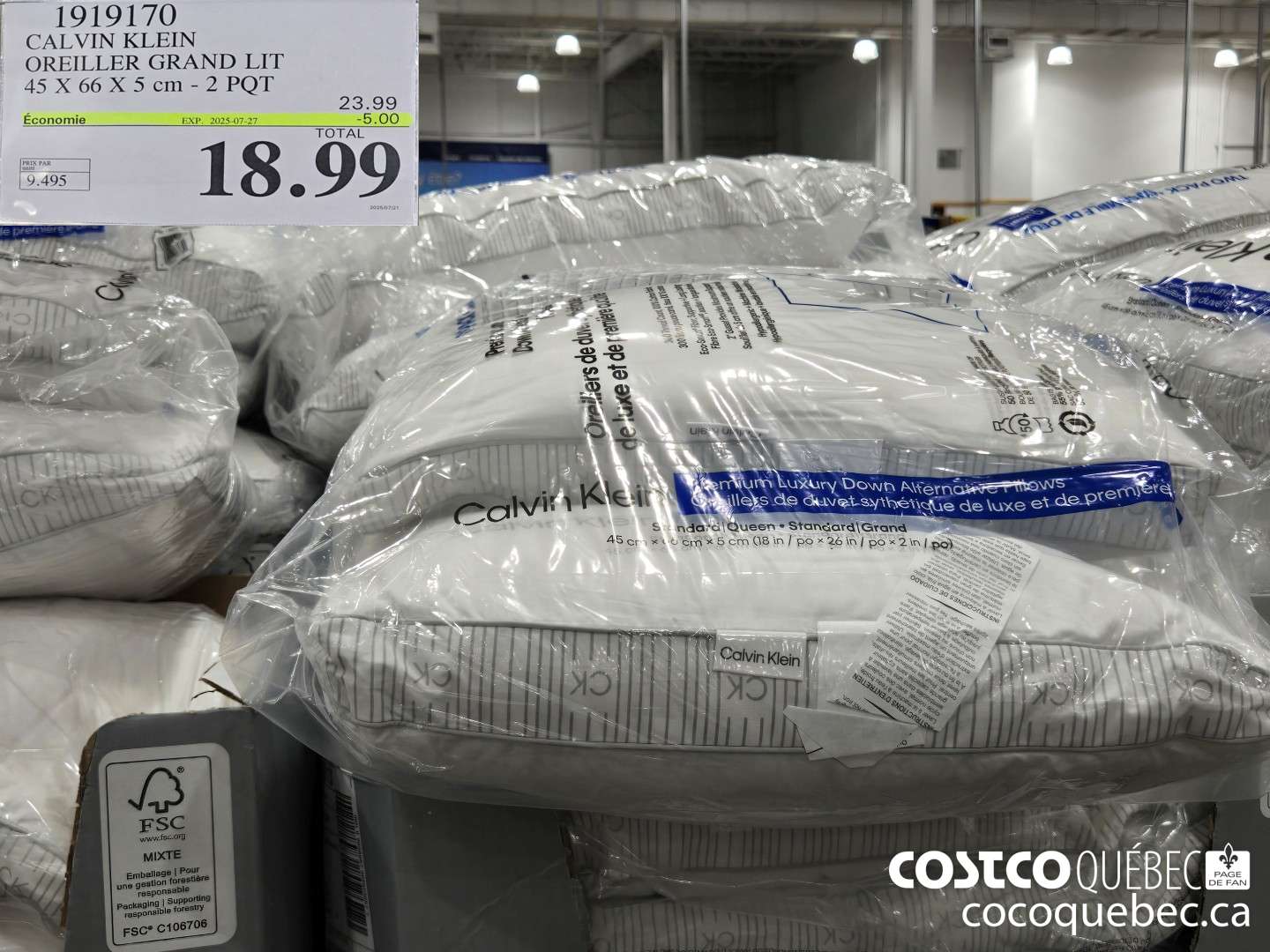 1919170 CALVIN KLEIN OREILLER GRAND LIT 45 X 66 XS cm 2 POR  ($5.00 INSTANT SAVINGS EXPIRES ON 2025-07-27) $18.99