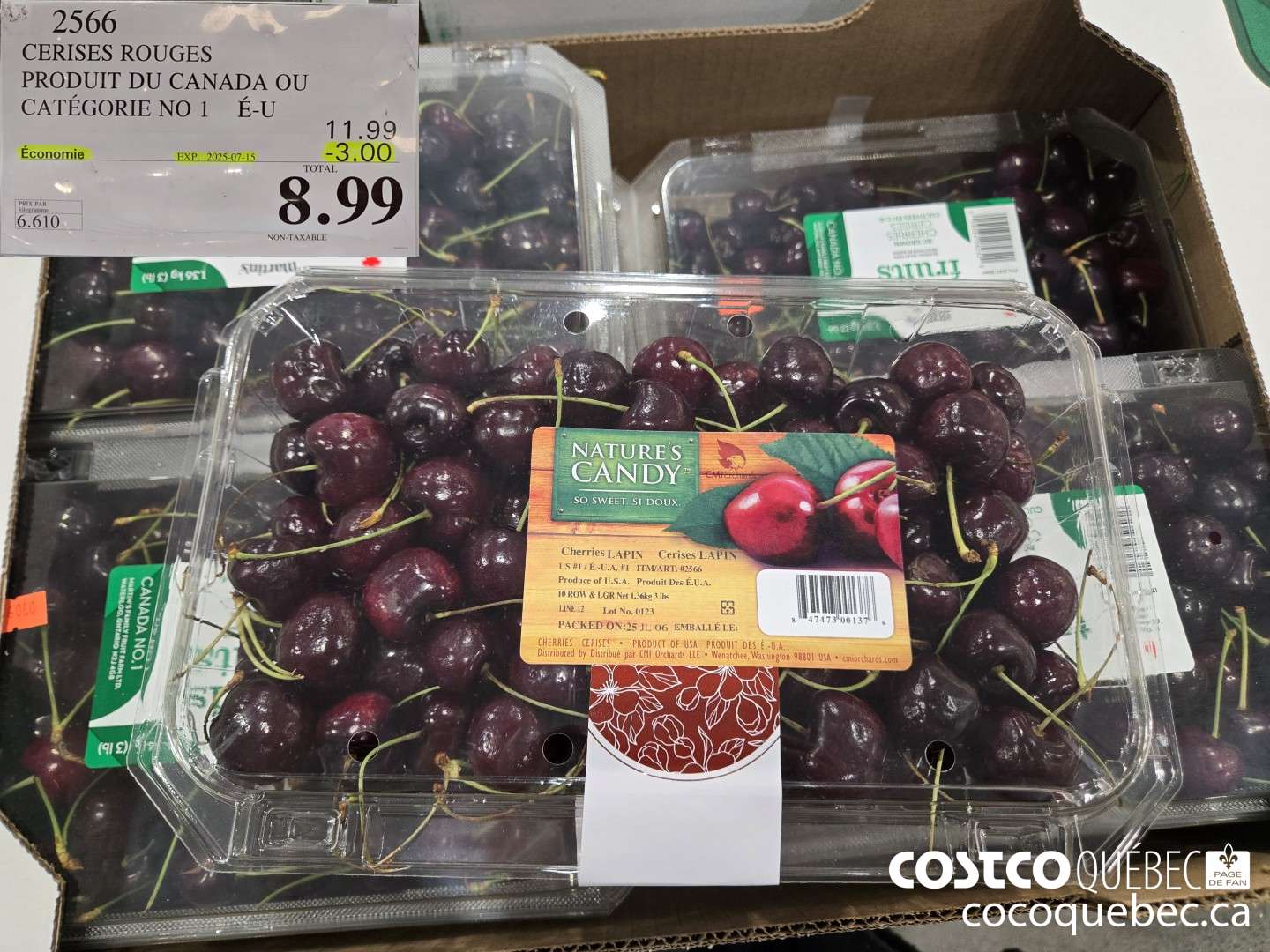 2566 CERISES ROUGES PRODUIT DU CANADA OU CATEGORIE NO1. E-U  ($3.00 INSTANT SAVINGS EXPIRES ON 2025-07-15) $8.99