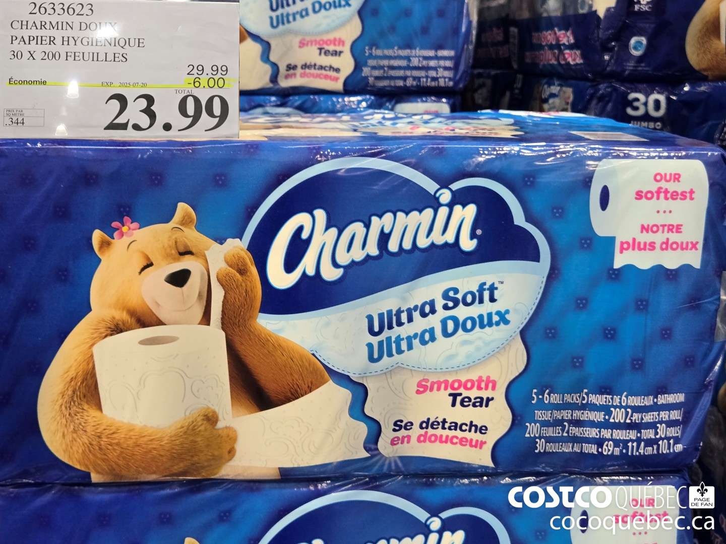2633623 CHARMIN DOUX PAPIER HYGIENIQUE 30 X 200 FEUILLES 2025-025-25 ($6.00 INSTANT SAVINGS EXPIRES ON 2025-07-20) $23.99