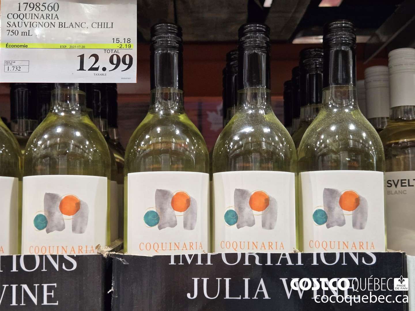 1798560 COQUINARIA SAUVIGNON BLANC, CHILI  ($2.19 INSTANT SAVINGS EXPIRES ON 2025-07-20) $12.99