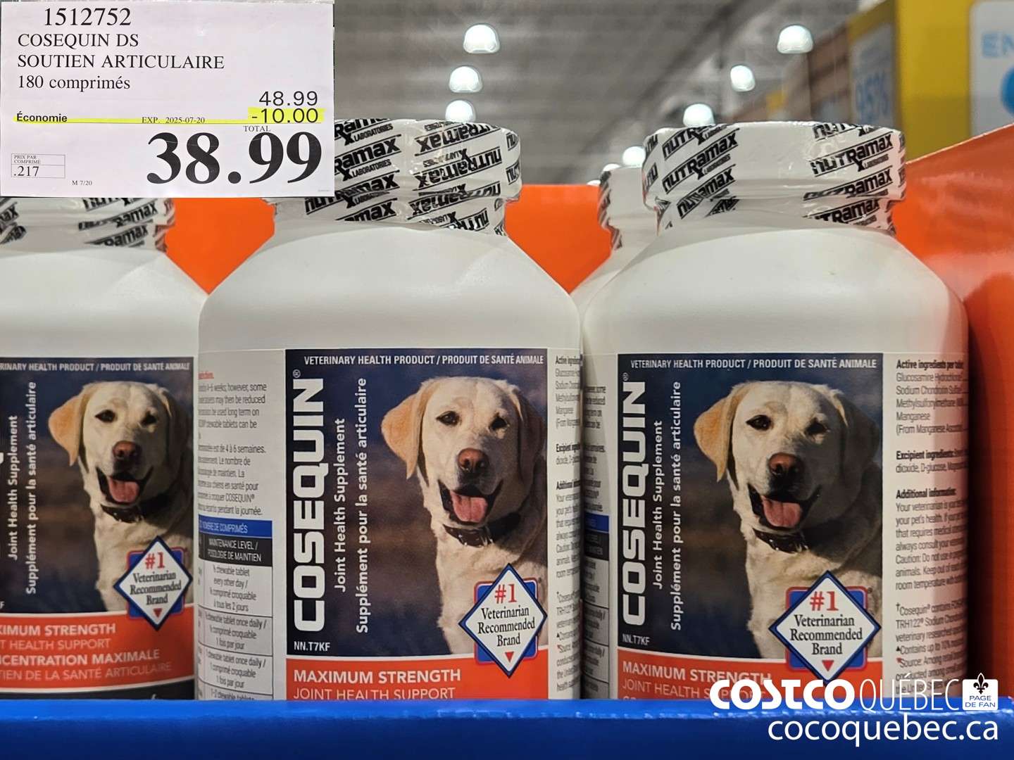 1512752 COSEQUIN DS SOUTIEN ARTICULAIRE 180 comprimés M 7/20  ($10.00 INSTANT SAVINGS EXPIRES ON 2025-07-20) $38.99