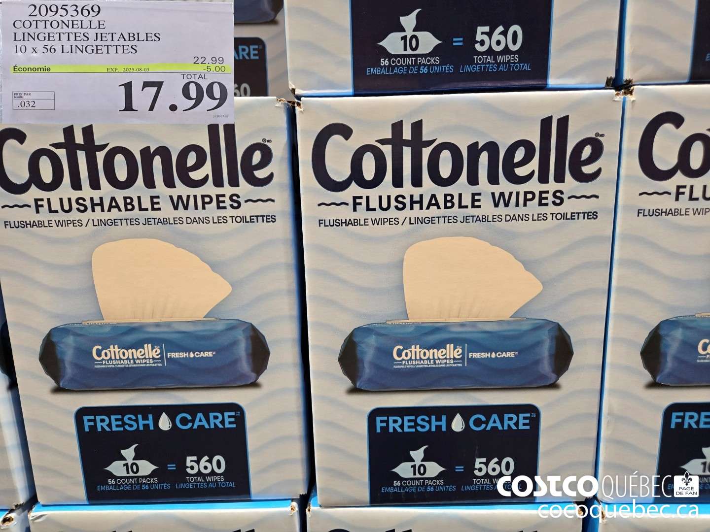 2095369 COTTONELLE LINGETTES JETABLES 560 UNITES  ($5.00 INSTANT SAVINGS EXPIRES ON 2025-08-03) $17.99