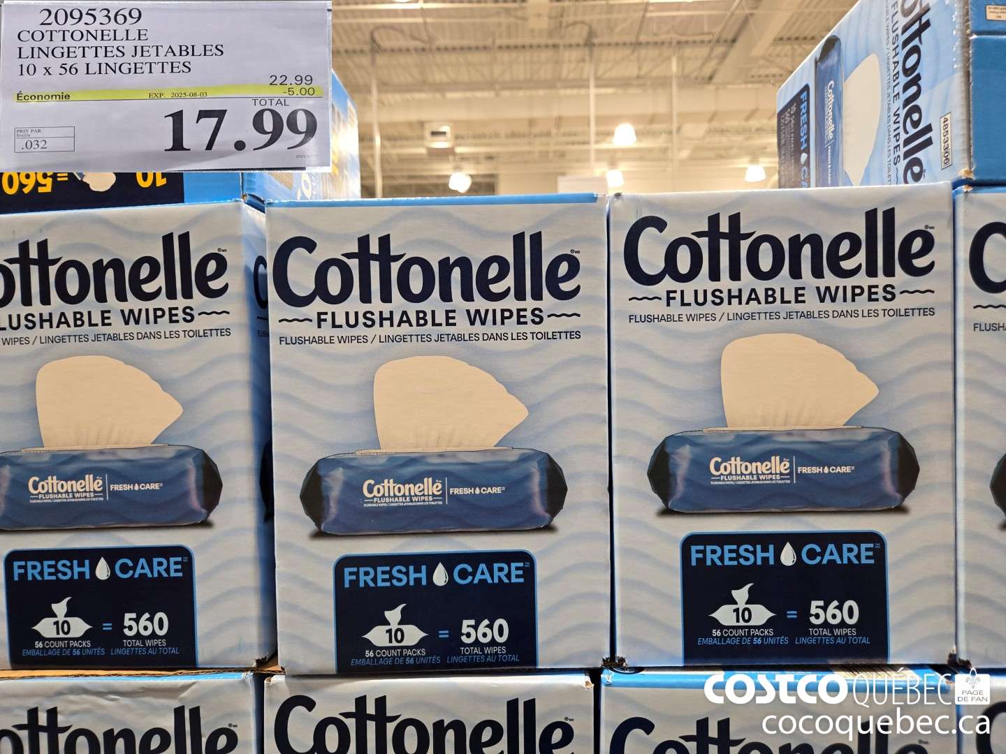 2095369 COTTONELLE LINGETTES JETABLES 560 UNITES  ($5.00 INSTANT SAVINGS EXPIRES ON 2025-08-03) $17.99