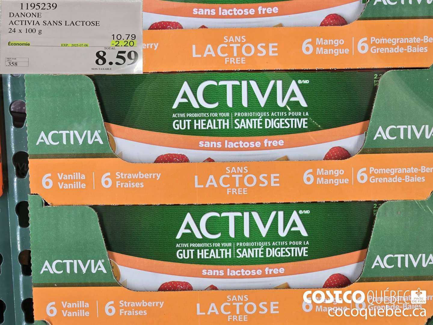 1195239 DANONE ACTIVIA SANS LACTOSE 24 x 100 g  ($2.20 INSTANT SAVINGS EXPIRES ON 2025-07-06) $8.59