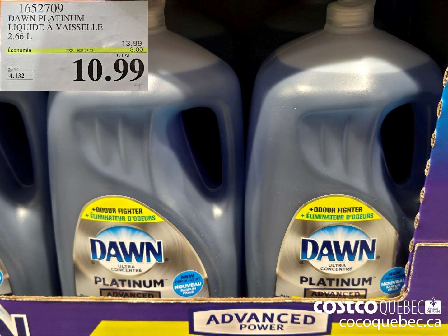 1652709 DAWN PLATINUM LIQUIDE A VAISSELLE 2,66 L  ($3.00 INSTANT SAVINGS EXPIRES ON 2025-08-03) $10.99