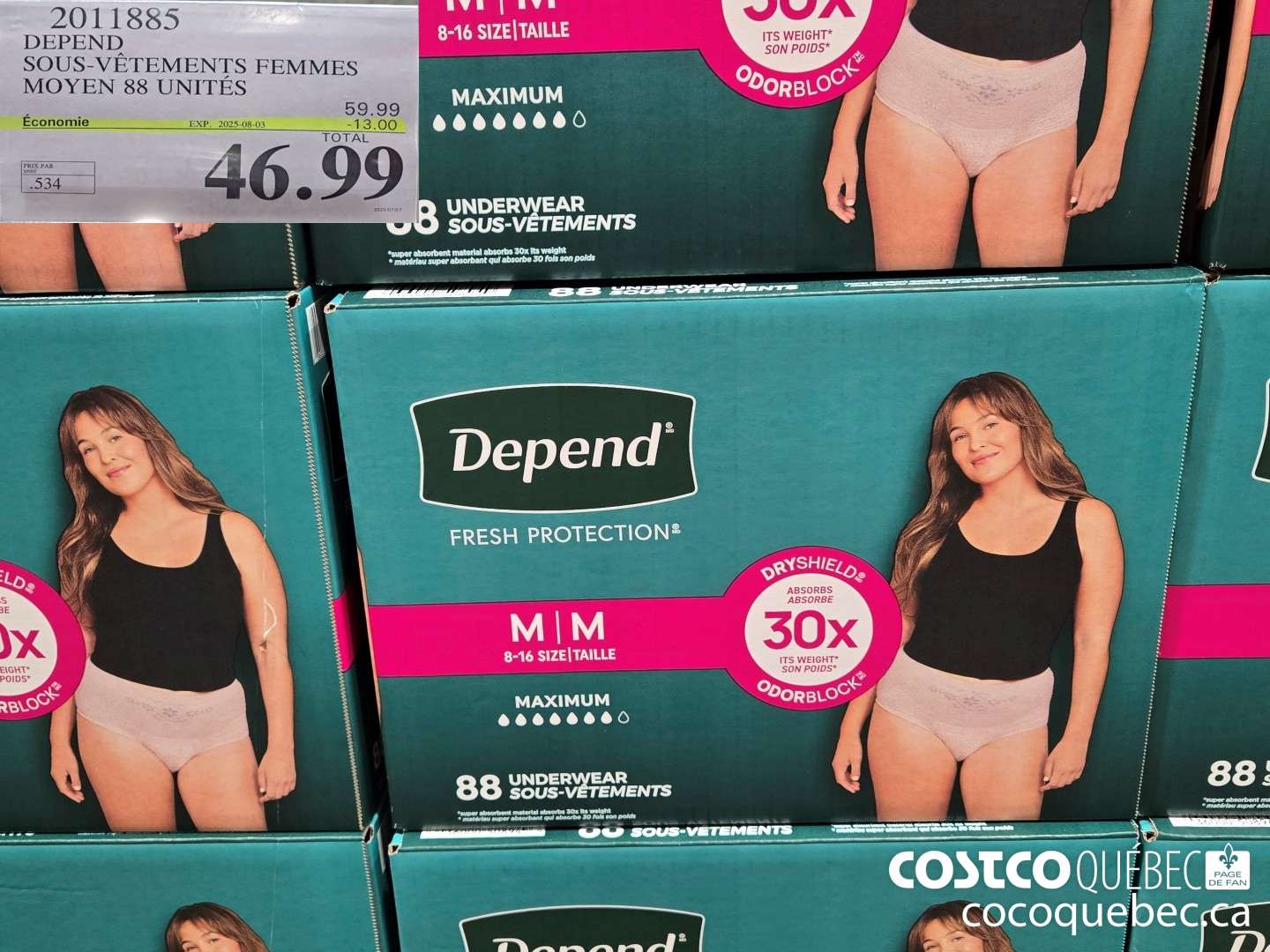 2011885 DEPEND SOUS-VéTEMENTS FEMMES MOYEN 88 UNITES  ($13.00 INSTANT SAVINGS EXPIRES ON 2025-08-03) $46.99